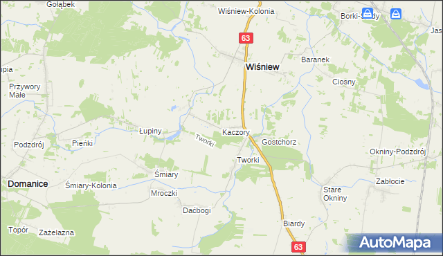 mapa Kaczory gmina Wiśniew, Kaczory gmina Wiśniew na mapie Targeo