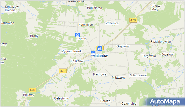 mapa Malanów powiat turecki, Malanów powiat turecki na mapie Targeo
