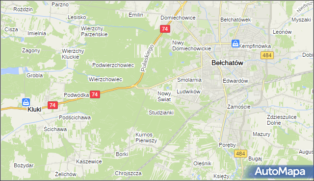 mapa Nowy Świat gmina Bełchatów, Nowy Świat gmina Bełchatów na mapie Targeo