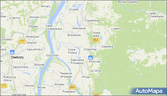 mapa Orzechów gmina Radomyśl nad Sanem, Orzechów gmina Radomyśl nad Sanem na mapie Targeo