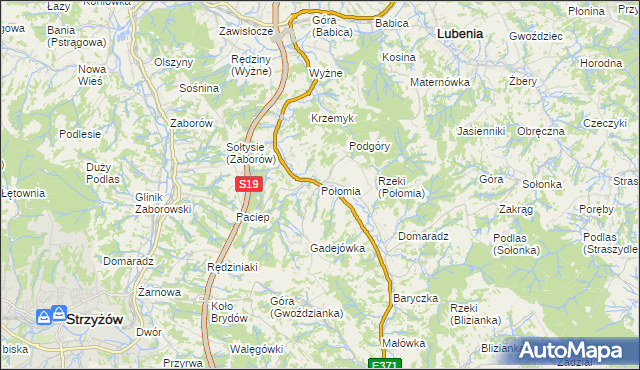 mapa Połomia gmina Niebylec, Połomia gmina Niebylec na mapie Targeo