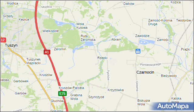 mapa Rzepki gmina Czarnocin, Rzepki gmina Czarnocin na mapie Targeo