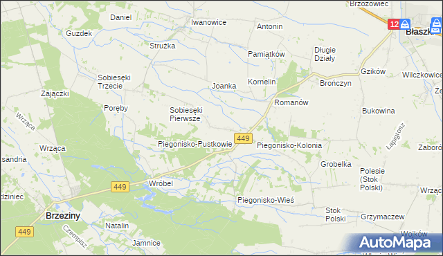 mapa Sobiesęki gmina Brzeziny, Sobiesęki gmina Brzeziny na mapie Targeo