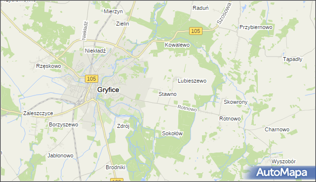 mapa Stawno gmina Gryfice, Stawno gmina Gryfice na mapie Targeo