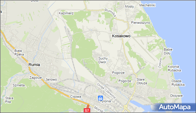 mapa Suchy Dwór gmina Kosakowo, Suchy Dwór gmina Kosakowo na mapie Targeo