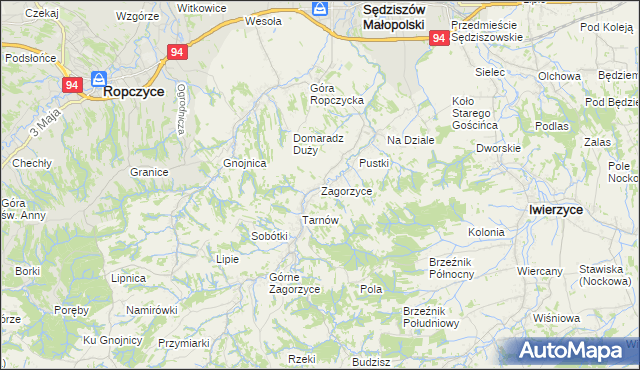 mapa Zagorzyce gmina Sędziszów Małopolski, Zagorzyce gmina Sędziszów Małopolski na mapie Targeo