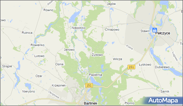 mapa Żydowo gmina Barlinek, Żydowo gmina Barlinek na mapie Targeo