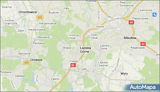 mapa Łaziska Górne, Łaziska Górne na mapie Targeo
