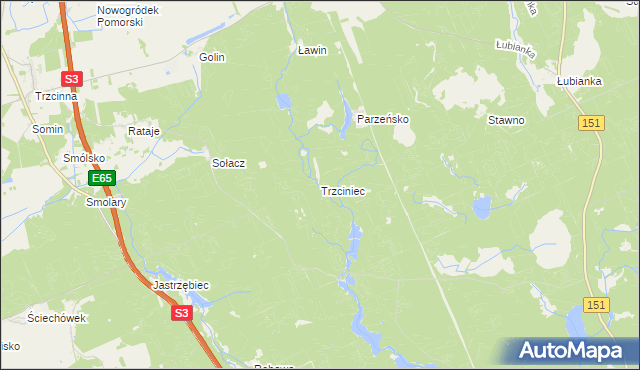 mapa Trzciniec gmina Nowogródek Pomorski, Trzciniec gmina Nowogródek Pomorski na mapie Targeo