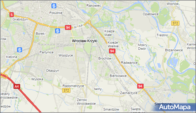 mapa Brochów gmina Wrocław, Brochów gmina Wrocław na mapie Targeo