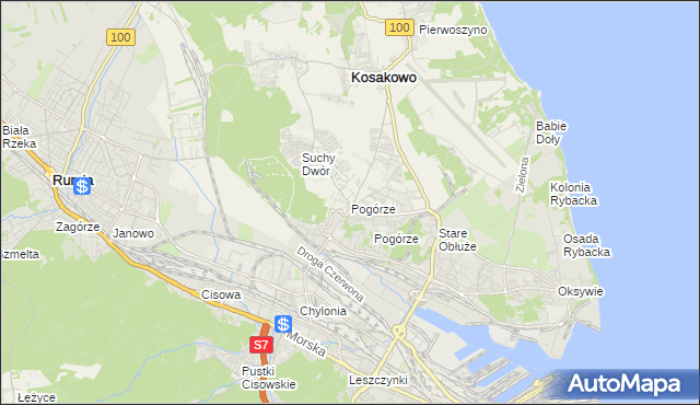 mapa Pogórze gmina Kosakowo, Pogórze gmina Kosakowo na mapie Targeo
