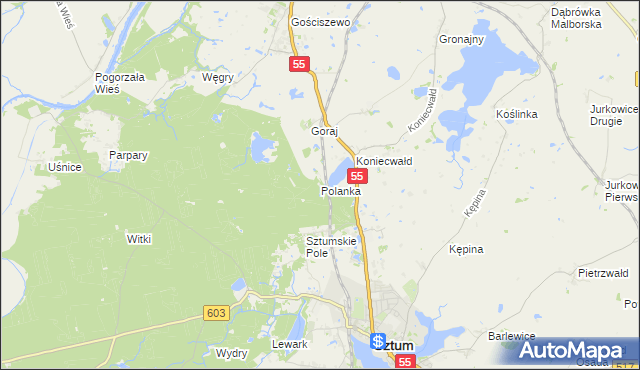 mapa Polanka gmina Sztum, Polanka gmina Sztum na mapie Targeo