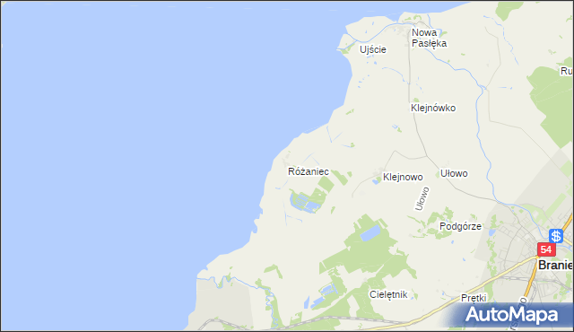 mapa Różaniec gmina Braniewo, Różaniec gmina Braniewo na mapie Targeo