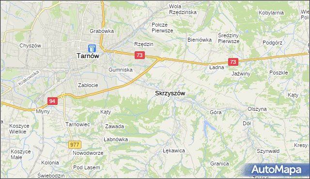 mapa Skrzyszów powiat tarnowski, Skrzyszów powiat tarnowski na mapie Targeo