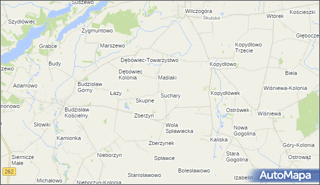 mapa Suchary gmina Wilczyn, Suchary gmina Wilczyn na mapie Targeo