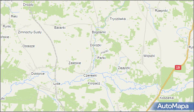 mapa Pańki gmina Juchnowiec Kościelny, Pańki gmina Juchnowiec Kościelny na mapie Targeo