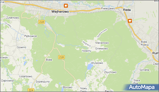 mapa Młynki gmina Wejherowo, Młynki gmina Wejherowo na mapie Targeo