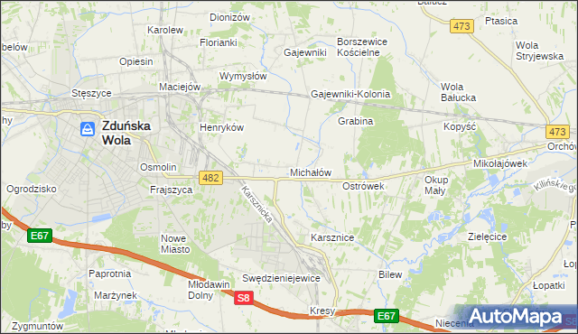 mapa Michałów gmina Zduńska Wola, Michałów gmina Zduńska Wola na mapie Targeo