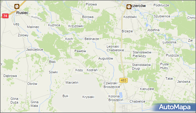 mapa Augustów gmina Rząśnia, Augustów gmina Rząśnia na mapie Targeo