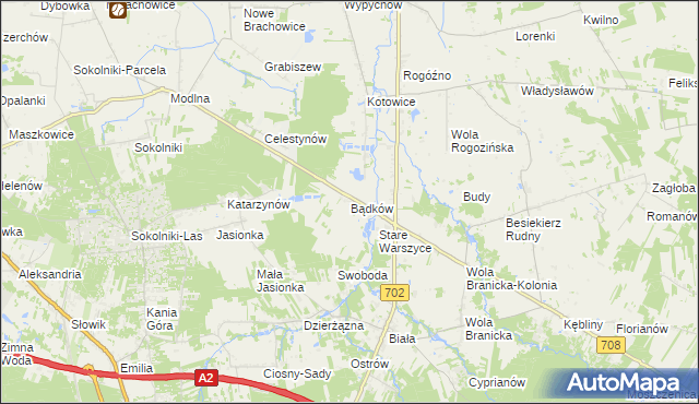 mapa Bądków gmina Zgierz, Bądków gmina Zgierz na mapie Targeo