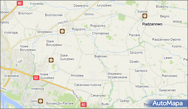 mapa Białkowo gmina Radzanowo, Białkowo gmina Radzanowo na mapie Targeo