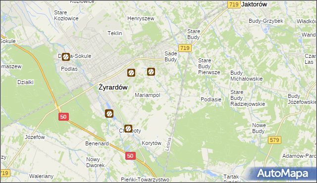 mapa Bieganów gmina Jaktorów, Bieganów gmina Jaktorów na mapie Targeo