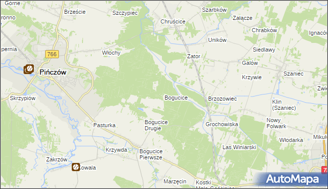 mapa Bogucice gmina Pińczów, Bogucice gmina Pińczów na mapie Targeo