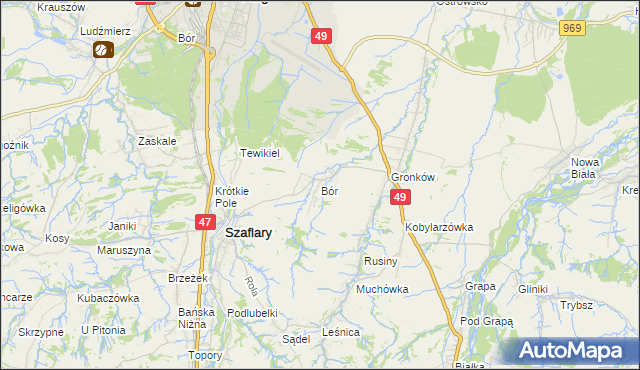 mapa Bór gmina Szaflary, Bór gmina Szaflary na mapie Targeo