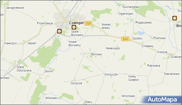 mapa Borowo gmina Czempiń, Borowo gmina Czempiń na mapie Targeo