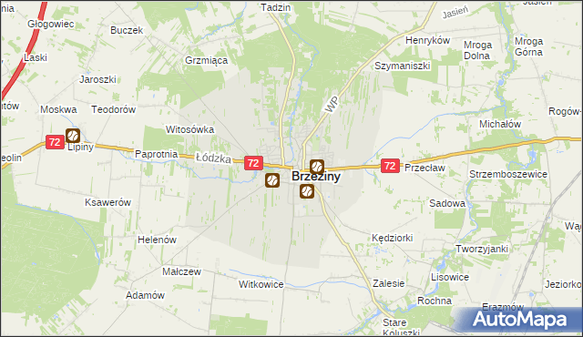mapa Brzeziny, Brzeziny na mapie Targeo