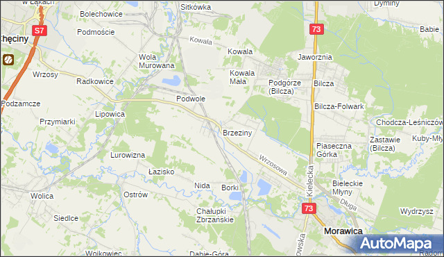mapa Brzeziny gmina Morawica, Brzeziny gmina Morawica na mapie Targeo