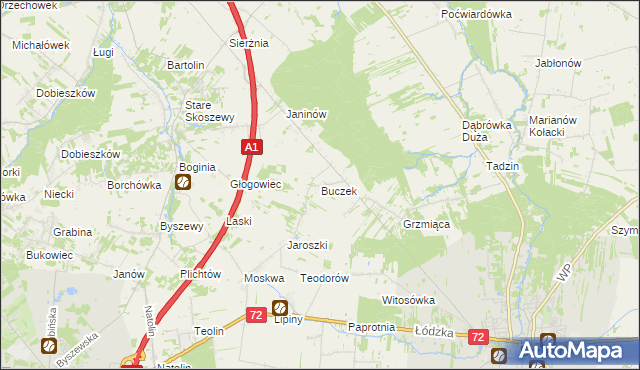 mapa Buczek gmina Brzeziny, Buczek gmina Brzeziny na mapie Targeo