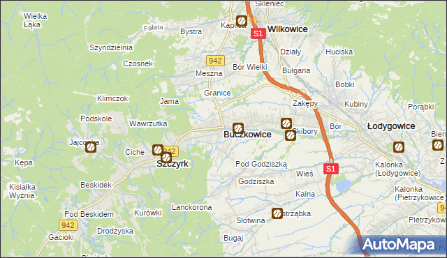 mapa Buczkowice, Buczkowice na mapie Targeo