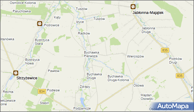 mapa Bychawka Trzecia-Kolonia, Bychawka Trzecia-Kolonia na mapie Targeo
