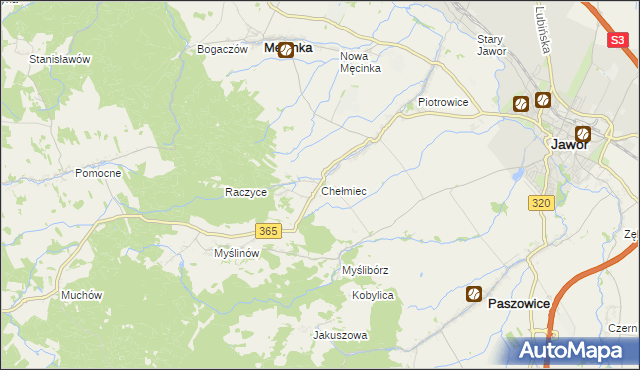 mapa Chełmiec gmina Męcinka, Chełmiec gmina Męcinka na mapie Targeo