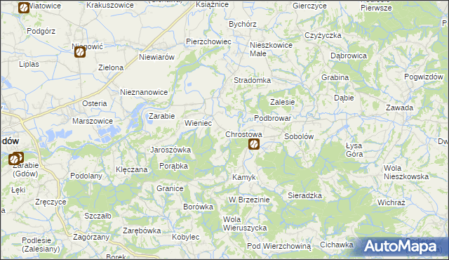 mapa Chrostowa gmina Łapanów, Chrostowa gmina Łapanów na mapie Targeo
