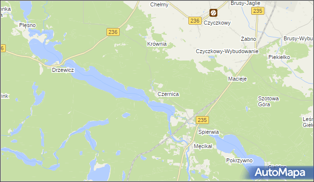mapa Czernica gmina Brusy, Czernica gmina Brusy na mapie Targeo
