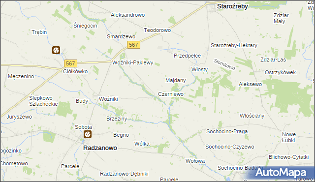 mapa Czerniewo gmina Radzanowo, Czerniewo gmina Radzanowo na mapie Targeo