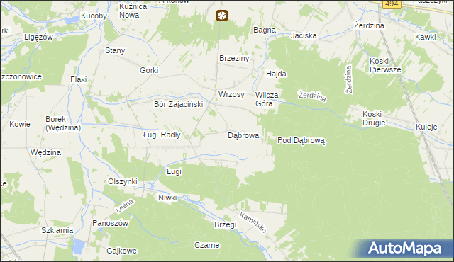 mapa Dąbrowa gmina Przystajń, Dąbrowa gmina Przystajń na mapie Targeo