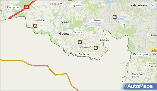 mapa Gołkowice gmina Godów, Gołkowice gmina Godów na mapie Targeo