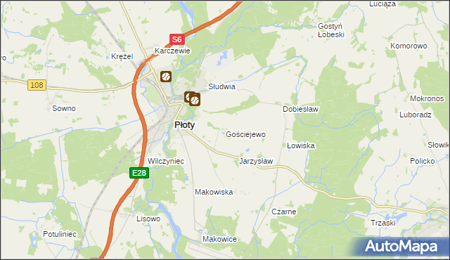 mapa Gościejewo gmina Płoty, Gościejewo gmina Płoty na mapie Targeo