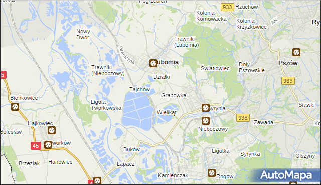 mapa Grabówka gmina Lubomia, Grabówka gmina Lubomia na mapie Targeo