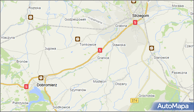 mapa Granica gmina Strzegom, Granica gmina Strzegom na mapie Targeo