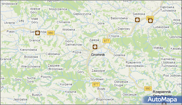 mapa Gromnik powiat tarnowski, Gromnik powiat tarnowski na mapie Targeo