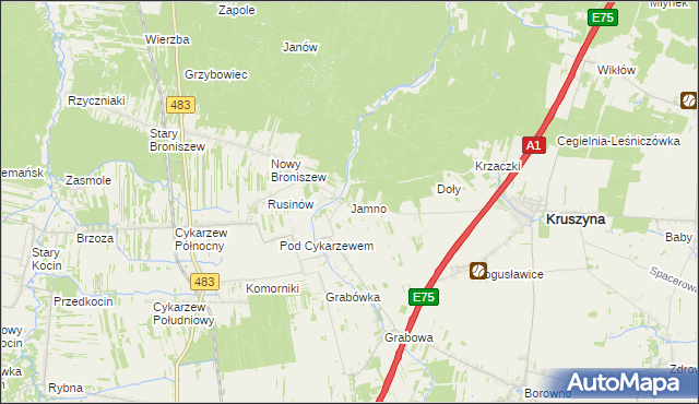 mapa Jamno gmina Mykanów, Jamno gmina Mykanów na mapie Targeo