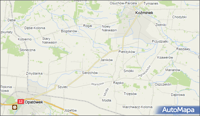 mapa Janików gmina Opatówek, Janików gmina Opatówek na mapie Targeo