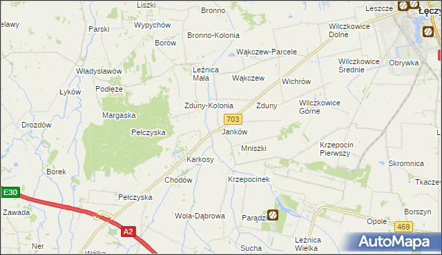 mapa Janków gmina Łęczyca, Janków gmina Łęczyca na mapie Targeo