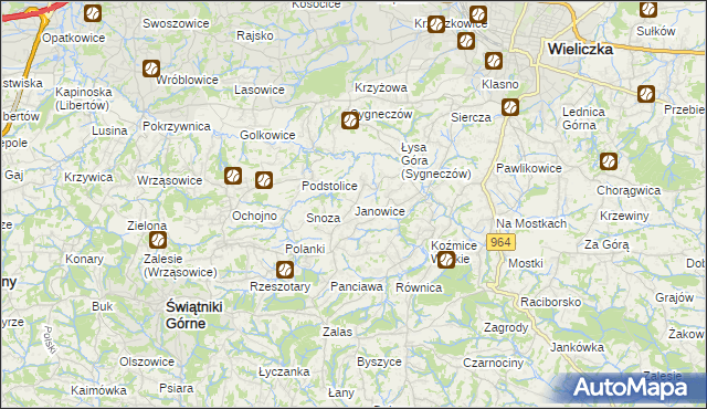 mapa Janowice gmina Wieliczka, Janowice gmina Wieliczka na mapie Targeo