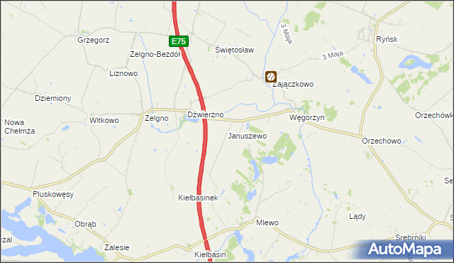 mapa Januszewo gmina Chełmża, Januszewo gmina Chełmża na mapie Targeo