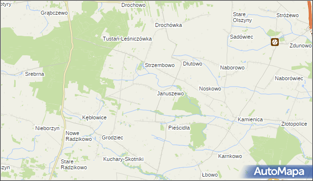mapa Januszewo gmina Naruszewo, Januszewo gmina Naruszewo na mapie Targeo